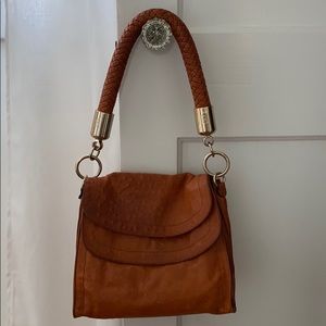 Bill Blass Cognac Ostrich Embossed leather satchel